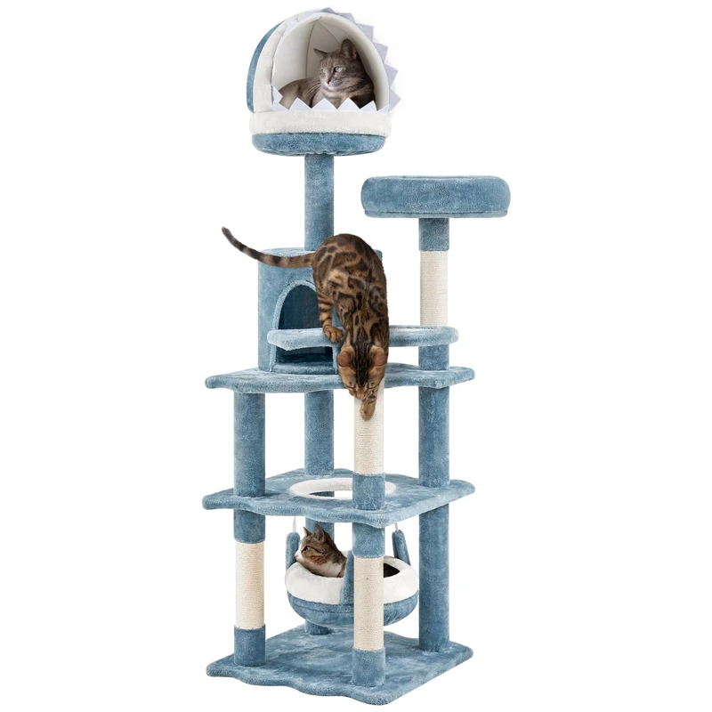 Yaheetech 155cm Tall Ocean-themed Cat Tree, Multi-Level Cat Tower W/Shark's Mouth-shaped Condo, Fish-shaped Platform, Scratching Posts, Cat Scratching Tree Play Tower for Big Cats