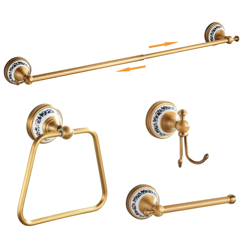 Antique Bronze Bathroom Hardware Set,Adjustable Towel Rack, Toilet Roll Paper Holder,Hand Towel Holder,Hook, Bathroom Accessories Set Wall Mounted,Porcelain Design