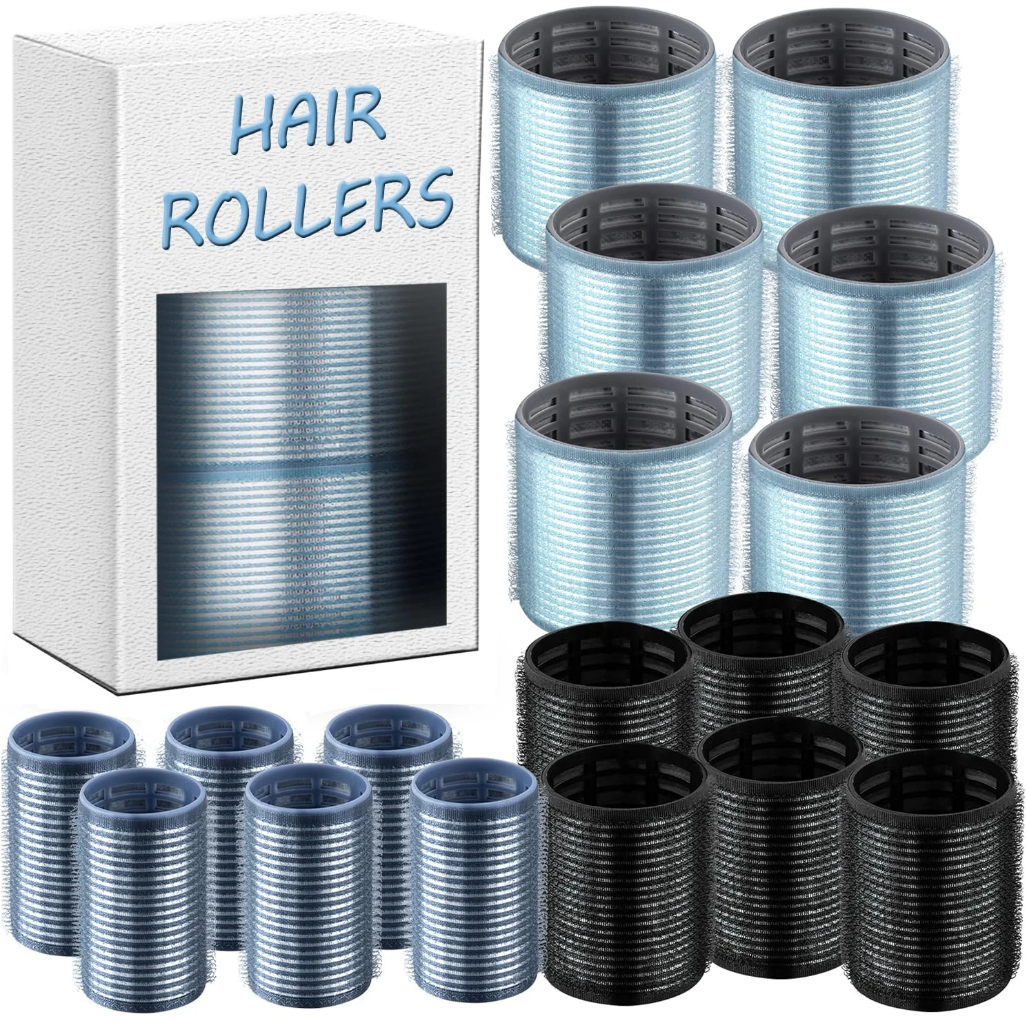 xnicx Self-Grip Ceramic Ionic Thermal Hair Rollers Set - 18 Velcro Rollers for Long and Short Hair, Blowout Look, Salon Quality