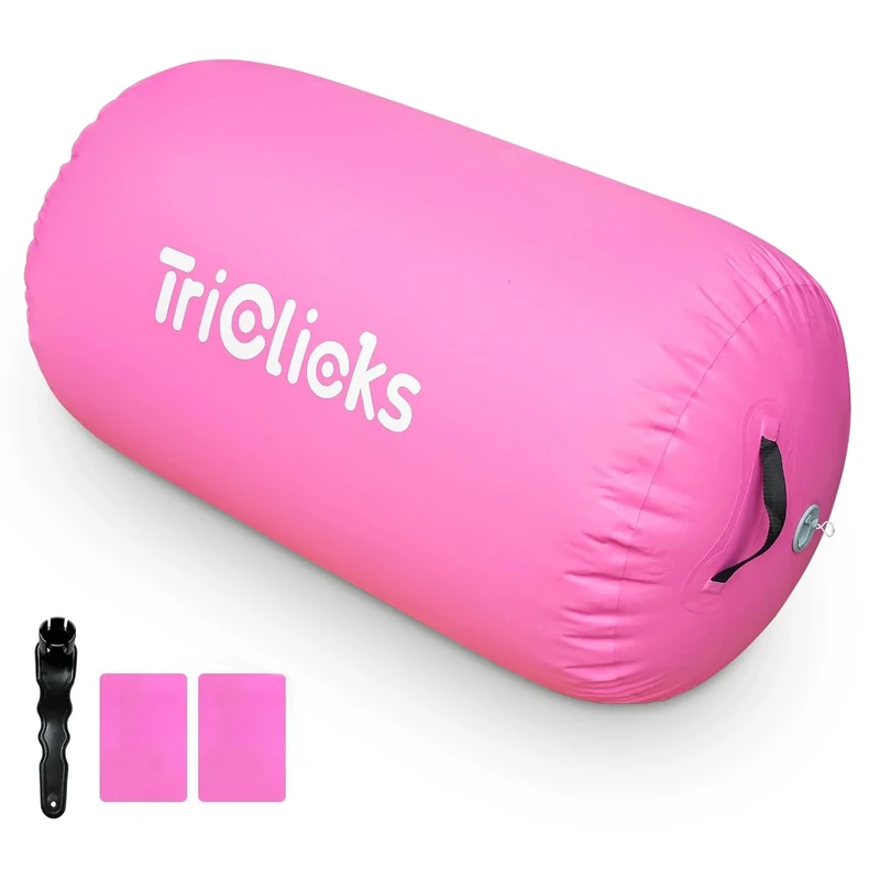 KIASTER Air Roller Inflatable Tumbling Gymnastics Mat Air Roll Barrel Tumble Track Back handspring Mat for Gymnastics Yoga Training Cheerleading Home Use (Pink, 80 x 50cm)