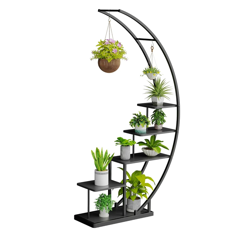 Ribelli 5-Tier Crescent Metal Plant Stand, 172 cm, Black
