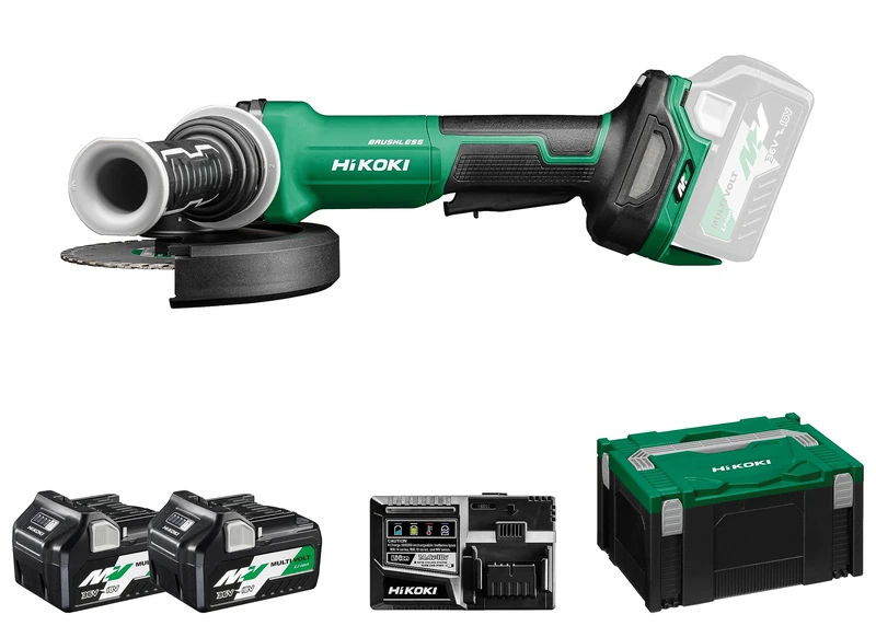 HIKOKI Akku Winkelschleifer G3615DVF (36V, 1x2,5 Ah Li-ion Akku, Schleifscheiben Ø:150 mm, Antriebsspindel:M14, Brushless Motor, Leerlaufdrehzahl:3200-8000 min-1,) Zubehör komplett im HSCIII Koffer