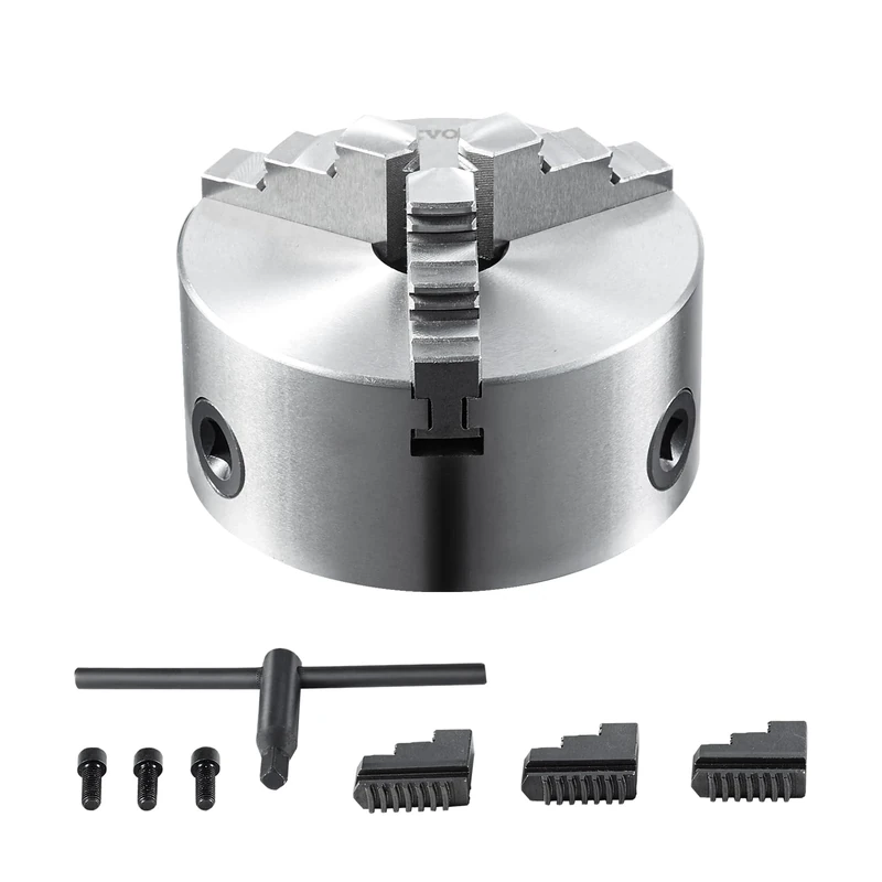 VEVOR 3-Jaw Self-Centering Lathe Chuck, 6'', 0.14-6.3 in/3.5-160 mm Clamping Range, T-Key Fixing Screws, Reversible Jaws, for Lathe, 3D Printer, Machining Center, Milling, Drilling