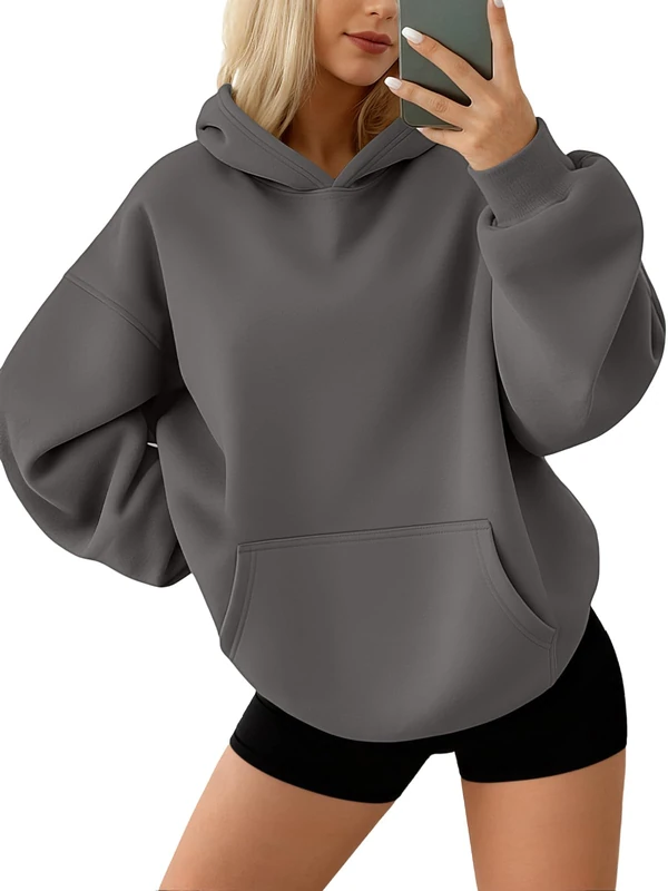 AUTOMET Womens Oversized Sweatshirts Fleece Hoodies Long Sleeve Shirts Pullover Fall Clothes with Pocket, Blackgrey, Medium