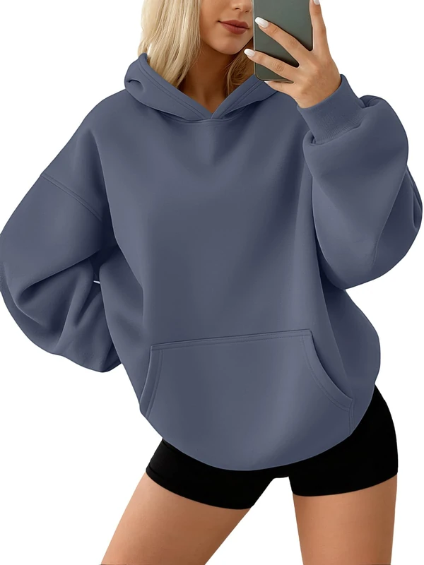 AUTOMET Womens Oversized Sweatshirts Fleece Hoodies Long Sleeve Shirts Pullover Fall Outfits 2025 with Pocket, Dustyblue, XL