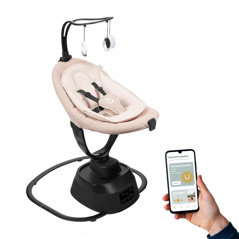 Babymoov Swoon Evolution Bluetooth Connected Smart Baby Swing / Rocker - Connected with mobile app - Music streaming, voice recording and personalised lullabies - 8 different movements, 360° seat