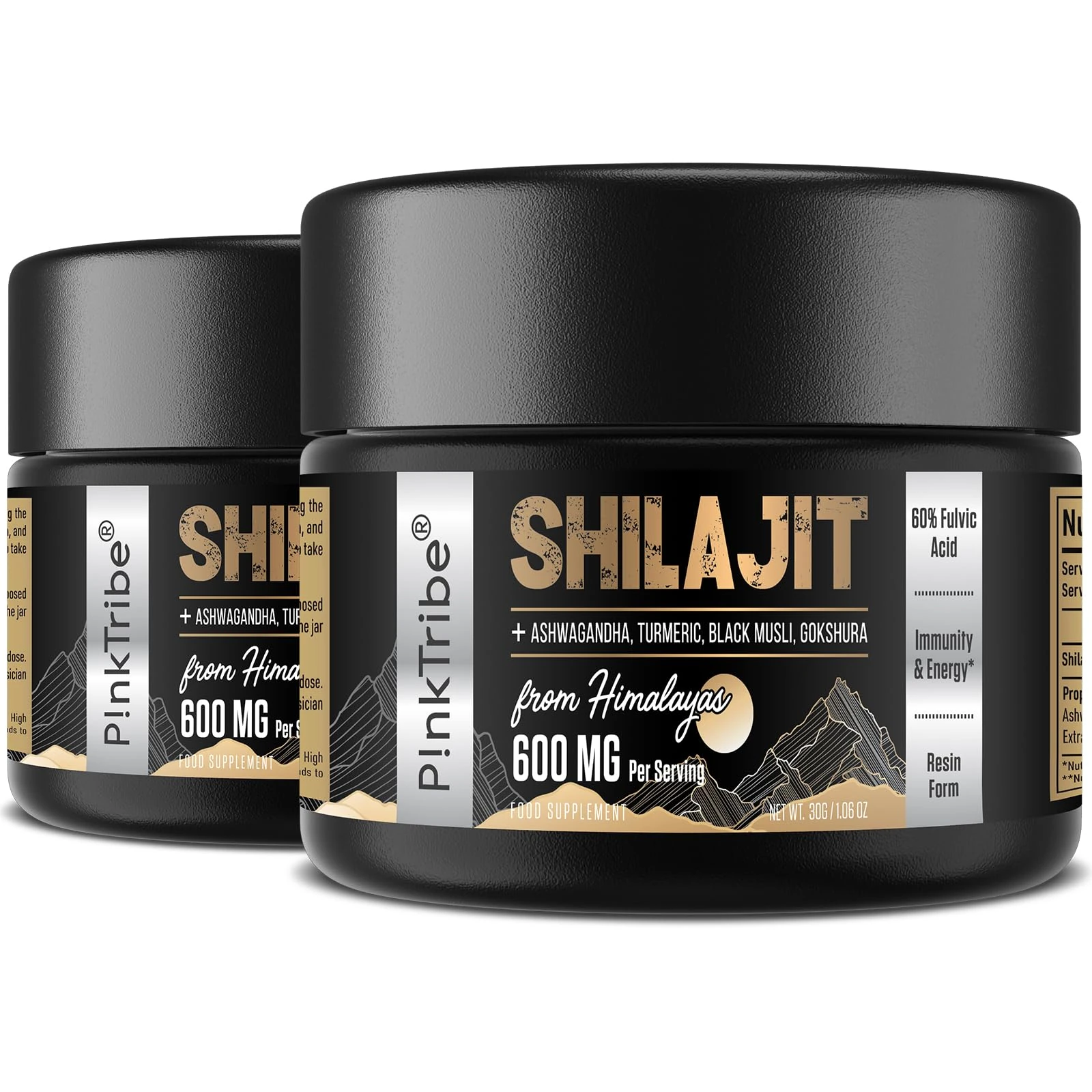 Shilajit Resin Gold Standard Shilajit - 600mg Himalayan Shilajit Blend with Ayurvedic Herbal Extracts, High Levels of Fulvic Acid, Supports Energy and Performance, 30g (Pack of 2)