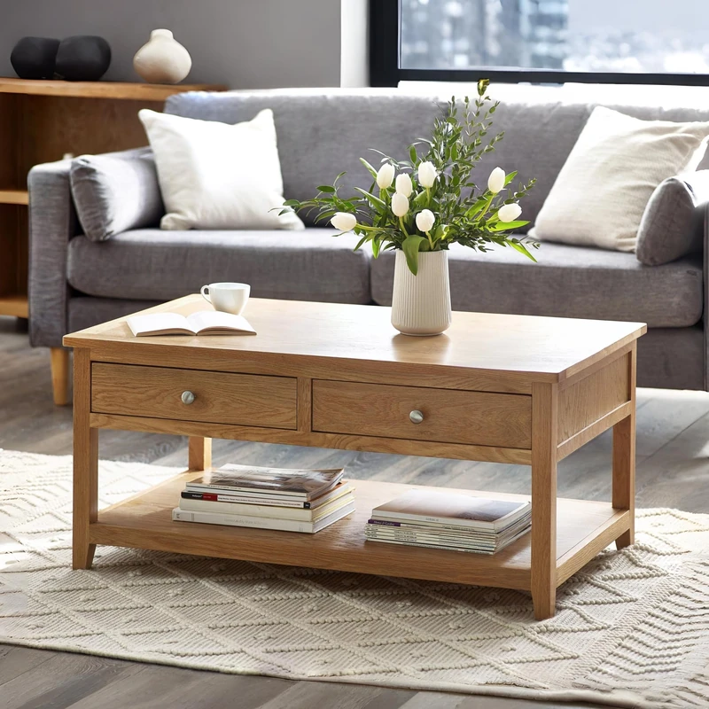 Julian Bowen Mallory Coffee Table With 2 Drawers, Oak, 50 x 110 x 65