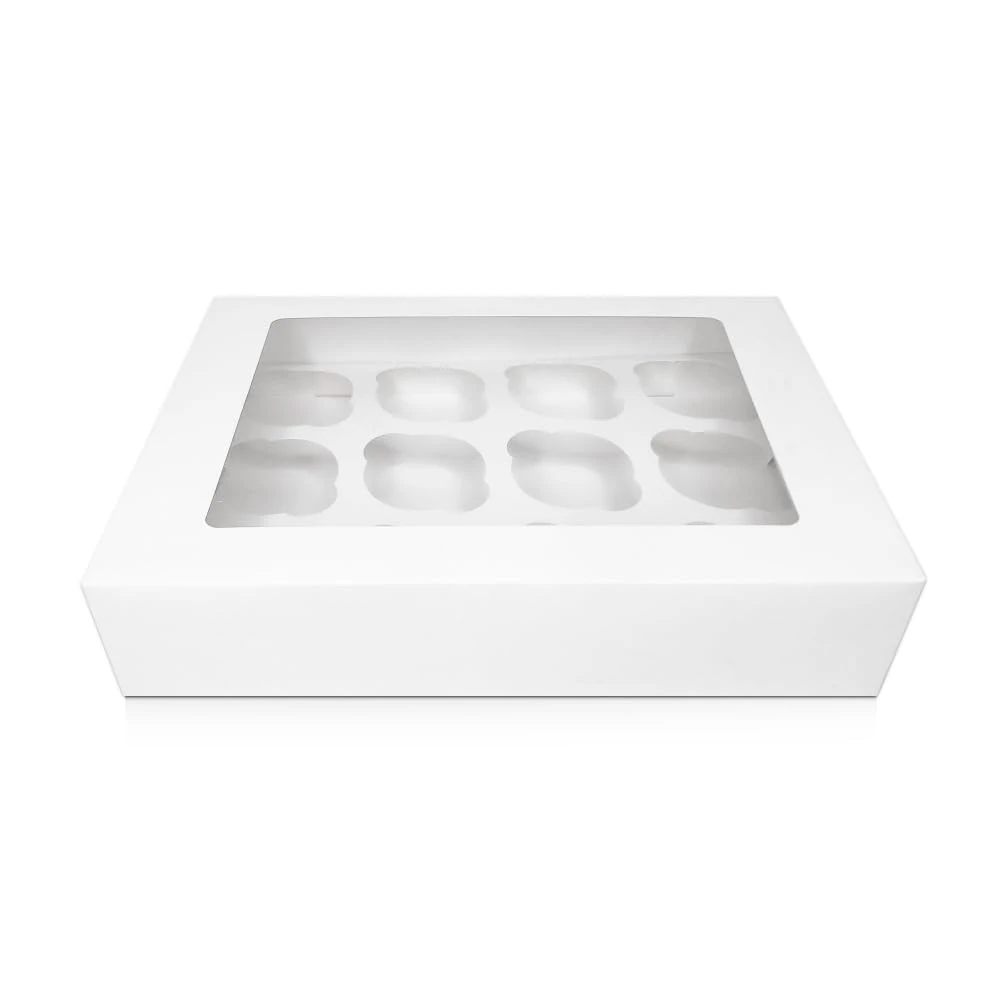 FALGUN 10 x Premium White 12 Hole Cavity Cupcake Boxes with Window and Inserts - (Rounded Inserts)