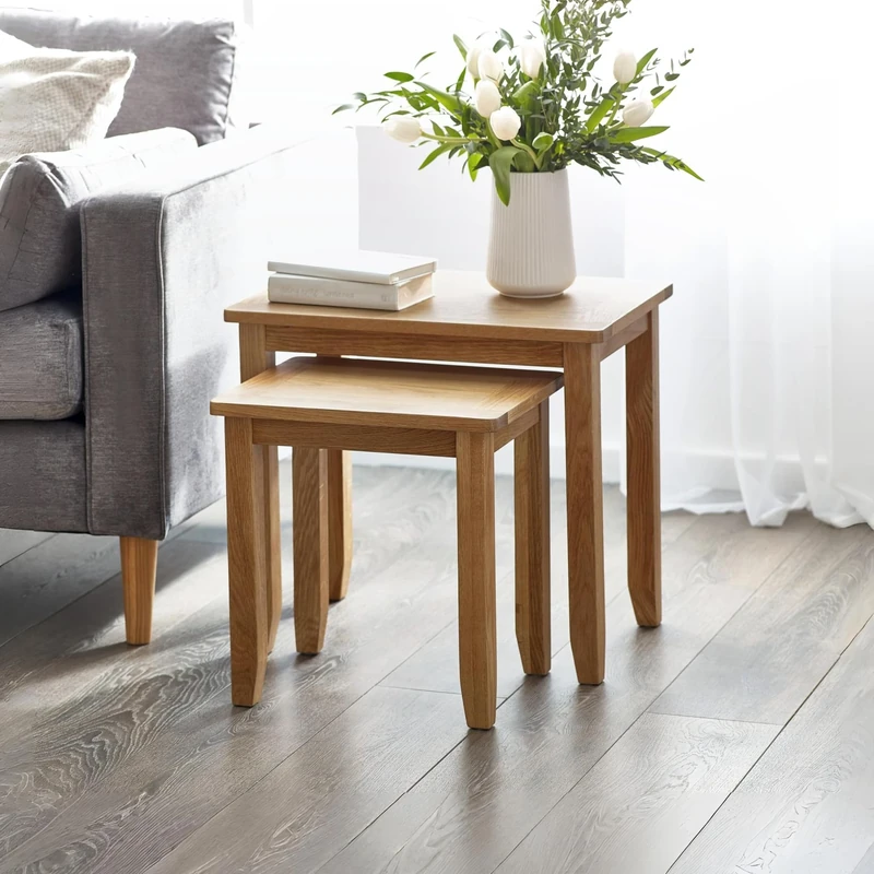 Julian Bowen Mallory Nest Of 2 Tables, Oak, 56 x 50 x 38