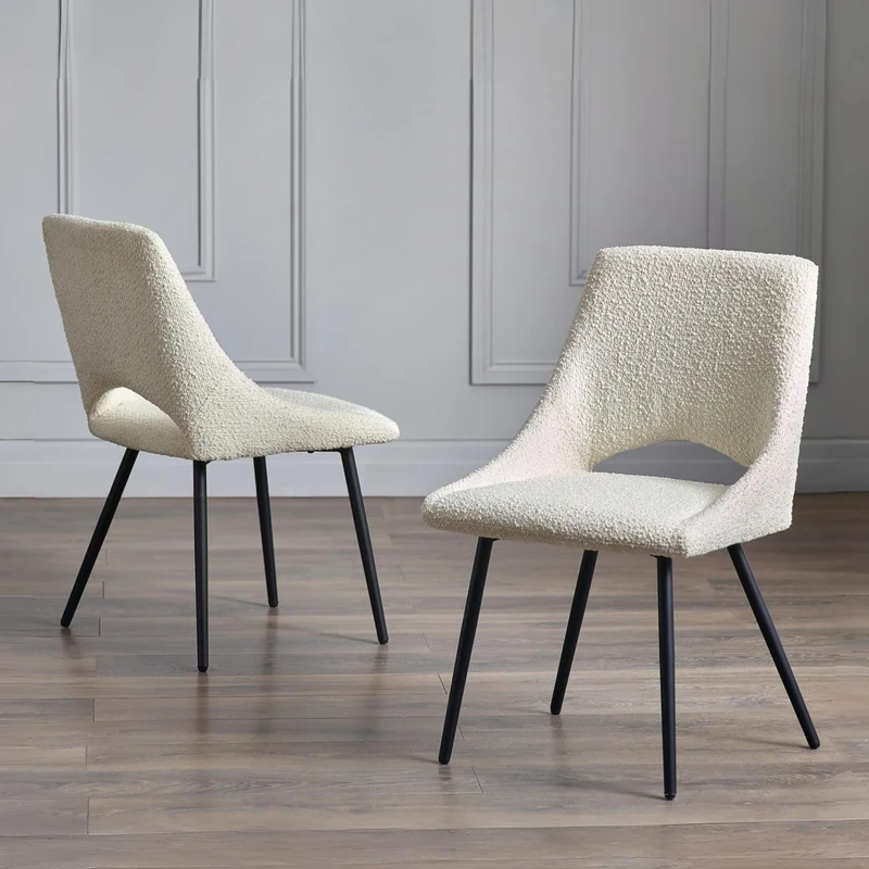 Julian Bowen Set of 2 Iris Boucle Dining Chairs-Ivory, 84 x 61 x 52