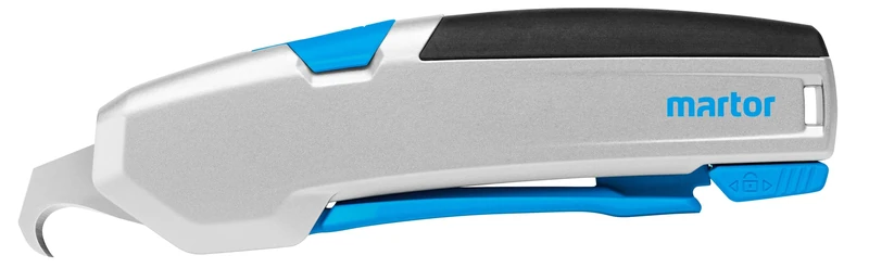 MARTOR Safety Knife with Blade retraction and Hooked Blade, SECUPRO 625, Professional Cutters, Aluminum, Right & Left Hander