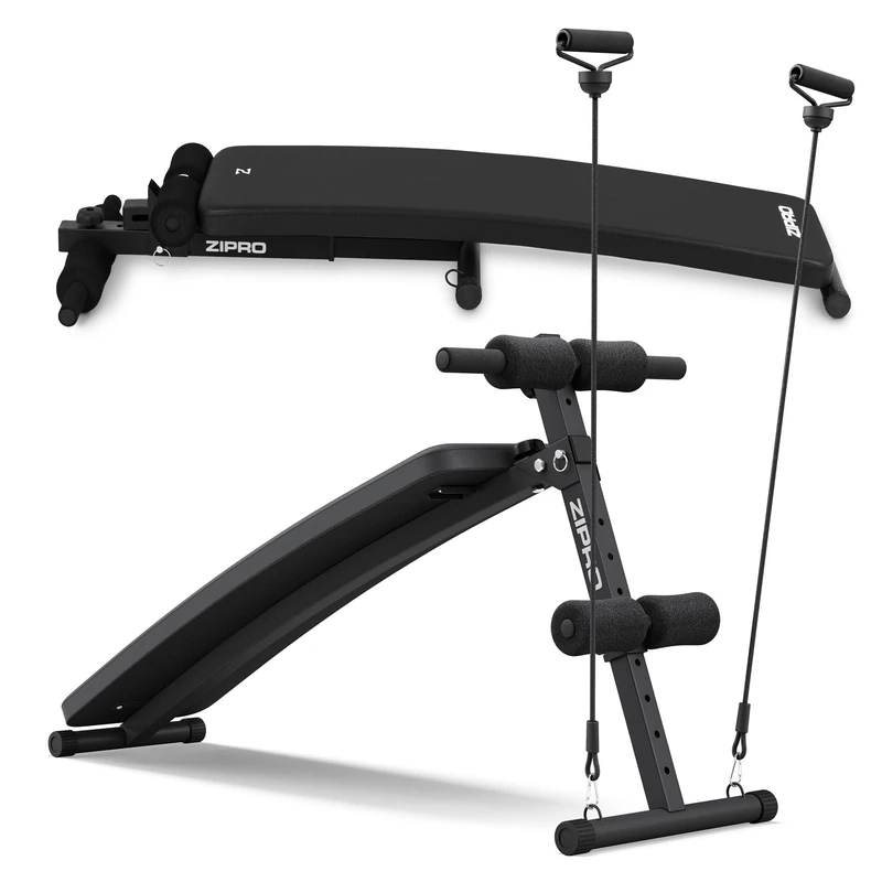 Zipro Sit Up Bench Slant, Fitness Bench with 5-Way Adjustable Backrest, Training Bench with 2 Ropes, Load 200 kg, Angle Adjustment 20-30 Degrees