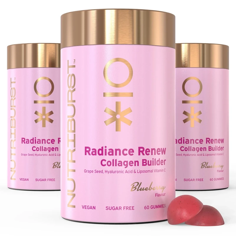 Nutriburst - Vegan Collagen Revive Gummies Multipack - Biotin (50µg) Hyaluronic Acid (100mg) + Vitamin C (80mg) - Support Natural Collagen Production, Healthy Hair, Nails & Bones - 3 Month Supply