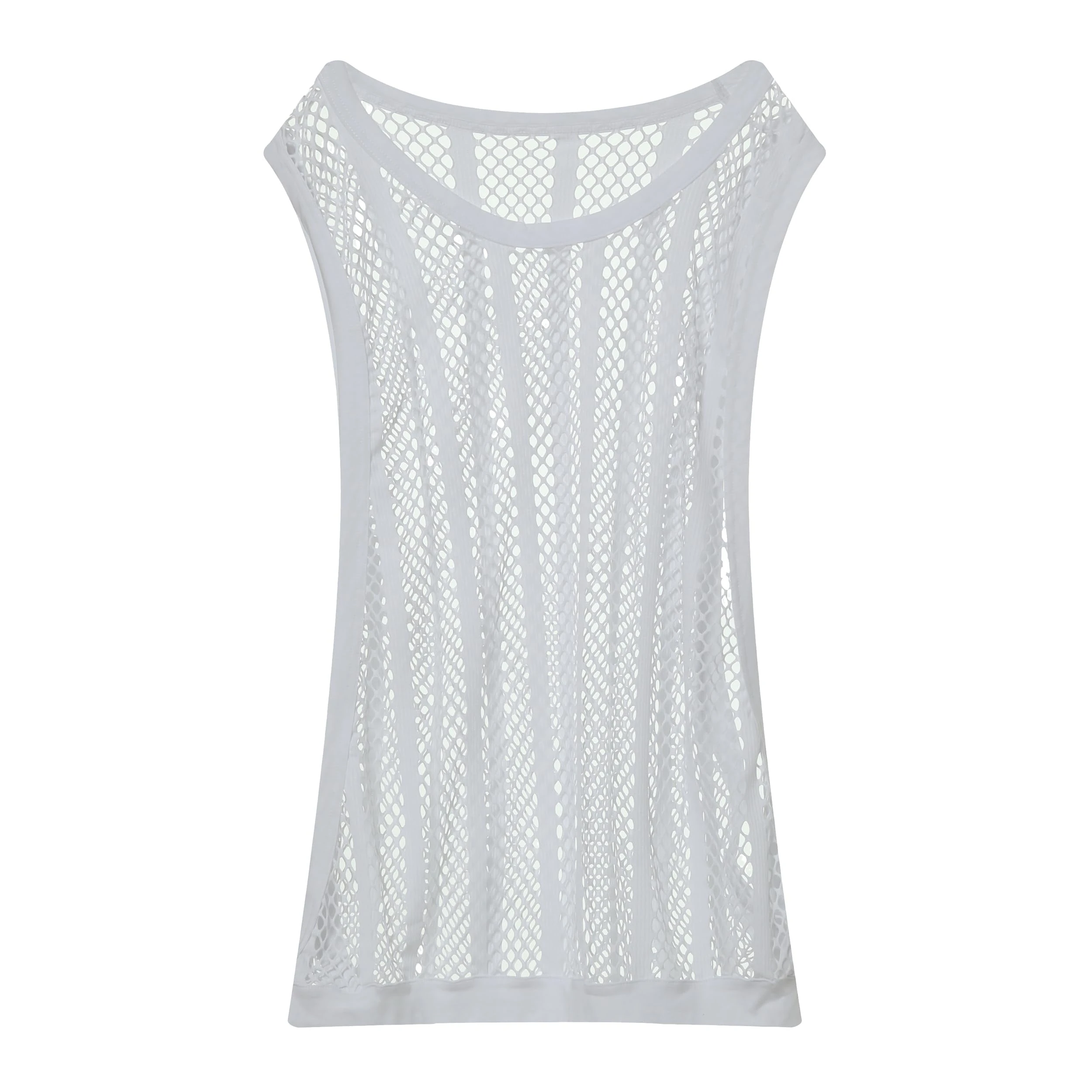 Drelaar Men's Fishnet Activewear Loose Vest Shirt Breathable Split Side Sleeveless Tank Tops Medium White