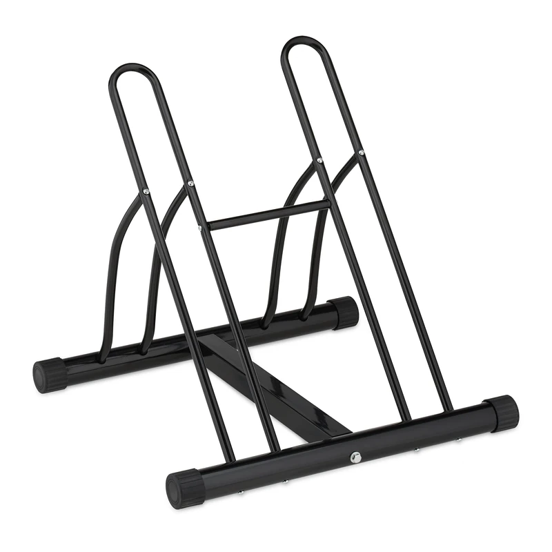 Relaxdays Floor Bike Rack, for 2 Bicycles, Wheel Width up to 60 mm, 57 x 60.5 x 55 cm, Indoor Metal Parking Stand, Black, Steel