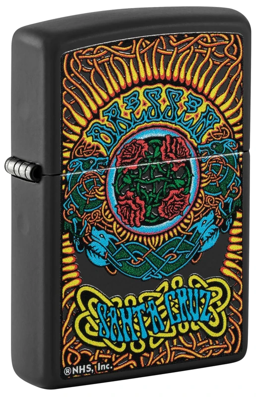 Zippo Windproof Lighter, Santa Cruz Design – Matt Black, Colour Image – Refillable, Reusable, Windproof Design – Comes in Gift Box – Made in USA