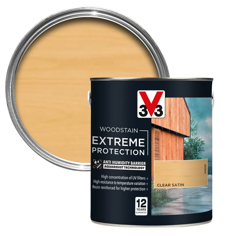 V33 Extreme Protection Woodstain - 12-Year Guarantee - Extreme Weather Protection - Anti-Humidity Barrier - Only 2 Coats - Clear 2.5 litres