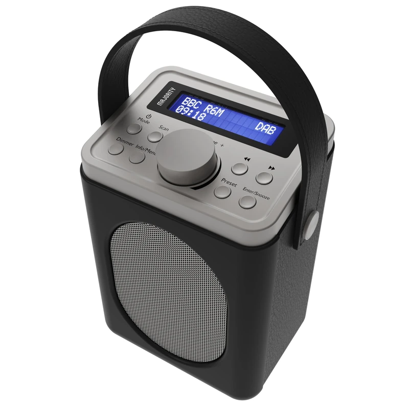 Portable DAB+ Radio with Bluetooth | 15 Hour Battery Playback and Mains Powered | Dual Alarm & Snooze Function | 20+ Presets, LED Display, FM, Headphone Jack | MAJORITY Little Shelford (Black + Grey)