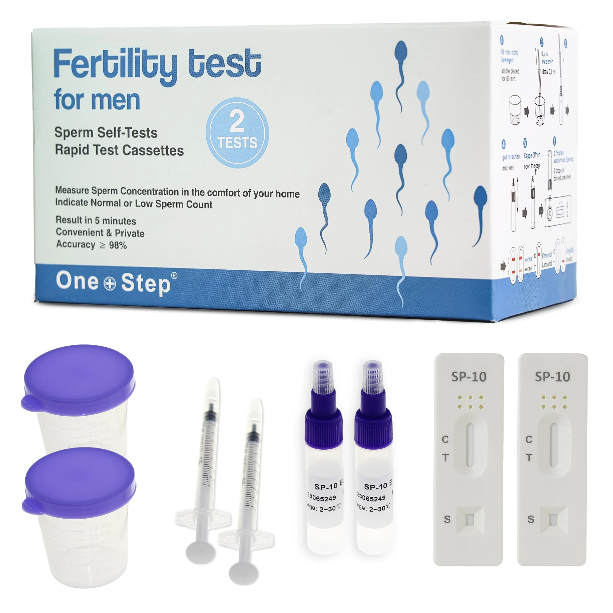 One Step Male Fertility Test Kit, 2‑Test Pack – Home Sperm Check Test for Men – Quick Male Fertility Rapid Test – Detects SP‑10 Protein & Estimates Sperm Concentration – in Vitro Infertility Aid
