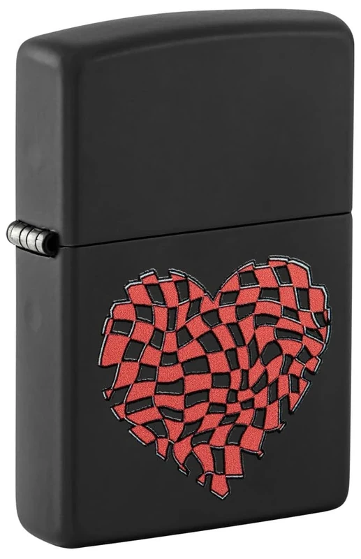 Zippo Windproof Lighter - Heart Design - Black Matte with Red Color Image - Refillable - Reusable - Windproof Design - Gift Box - Made in USA