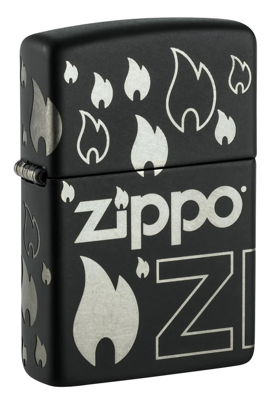Zippo Windproof Lighter, Flame Logo Design – Matt Black with Chrome, Laser 360° – Refillable, Reusable, Windproof Design – Comes in Gift Box – Made in USA