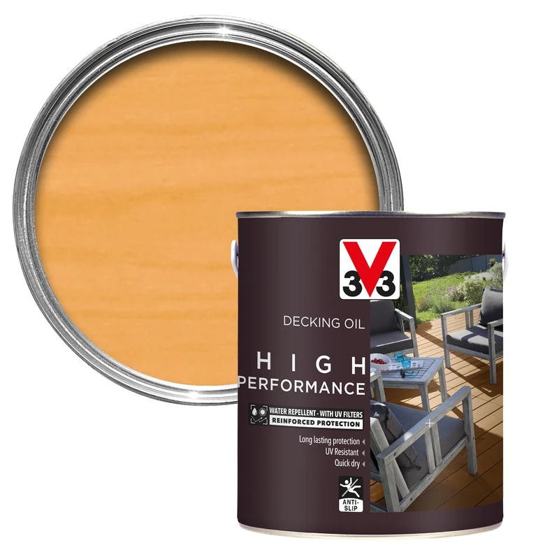 V33 High Performance Decking Oil - Long-Lasting Weather Protection - Anti-Slip - Water-Repellent - UV-Resistant - Clear 2.5 Litres