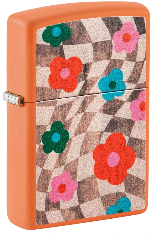 Zippo Windproof Lighter - Wavy Flower - Orange Matt with Color Image - Refillable - Reusable - Windproof Design - Gift Box - Made in USA