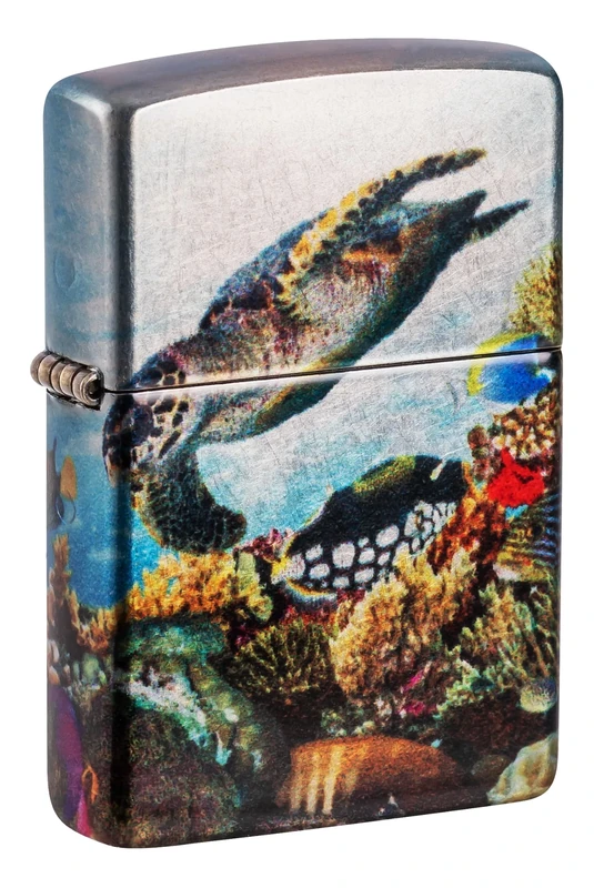 Zippo Windproof Lighter, Deep Sea Design – 540° Tumbled Chrome, Fusion – Refillable, Reusable, Windproof Design – Comes in Gift Box – Made in USA