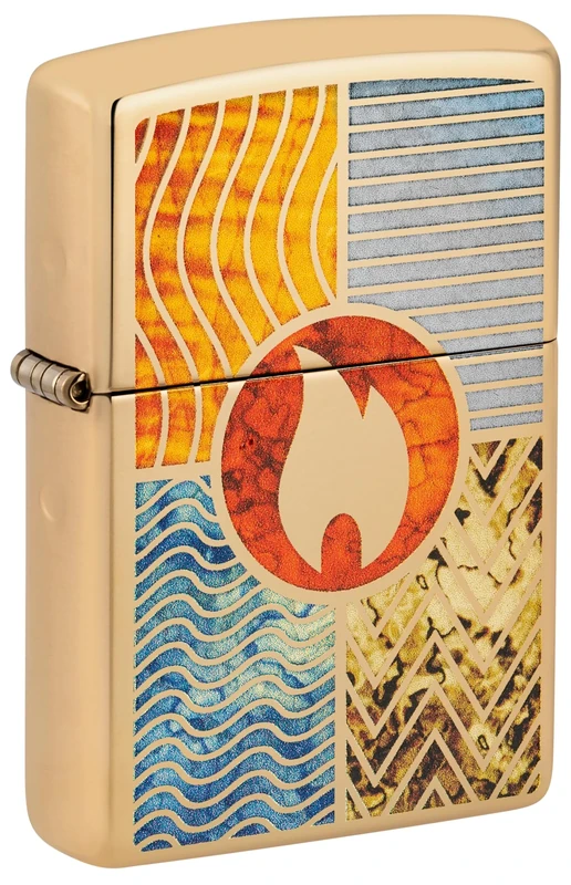 Zippo Windproof Lighter, Elements of Earth Design – High Polished Brass, Fusion – Refillable, Reusable, Windproof Design – Comes in Gift Box – Made in USA