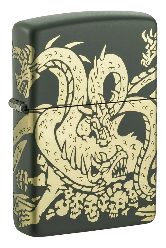 Zippo Windproof Lighter, Dragon Design – Matt Green, Laser 360° – Refillable, Reusable, Windproof Design – Comes in Gift Box – Made in USA