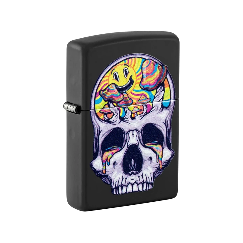 Zippo Windproof Lighter - Skull Moon - Black Matte, Black Light Effect - Refillable - Reusable - Windproof Design - Gift Box - Made in USA