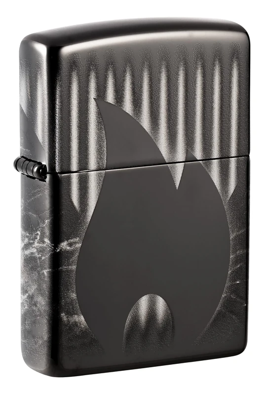 Zippo Windproof Lighter, Flame Logo Stone Design – High Polished Black, Photo Image 360° – Refillable, Reusable, Windproof Design – Comes in Gift Box – Made in USA