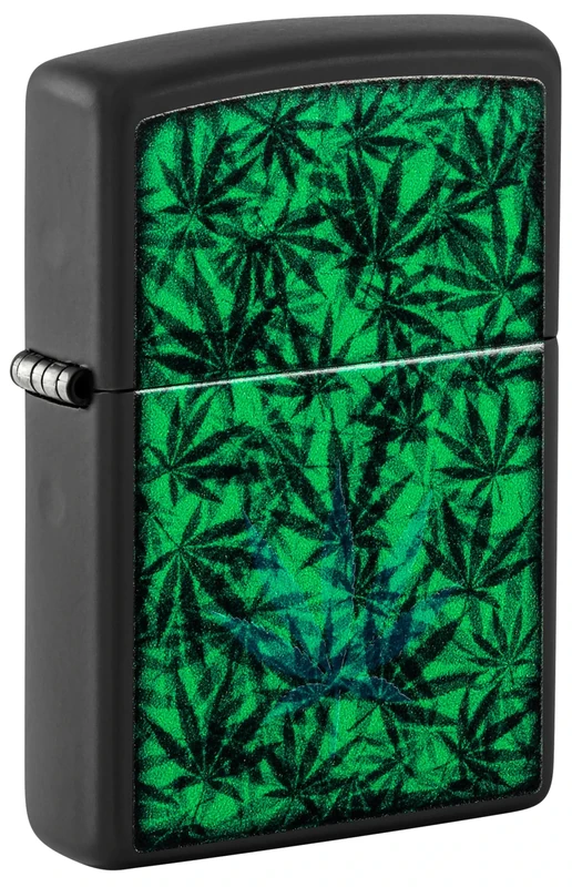 Zippo Windproof Lighter, Cannabis Design – Matt Black, Black Light – Refillable, Reusable, Windproof Design – Comes in Gift Box – Made in USA
