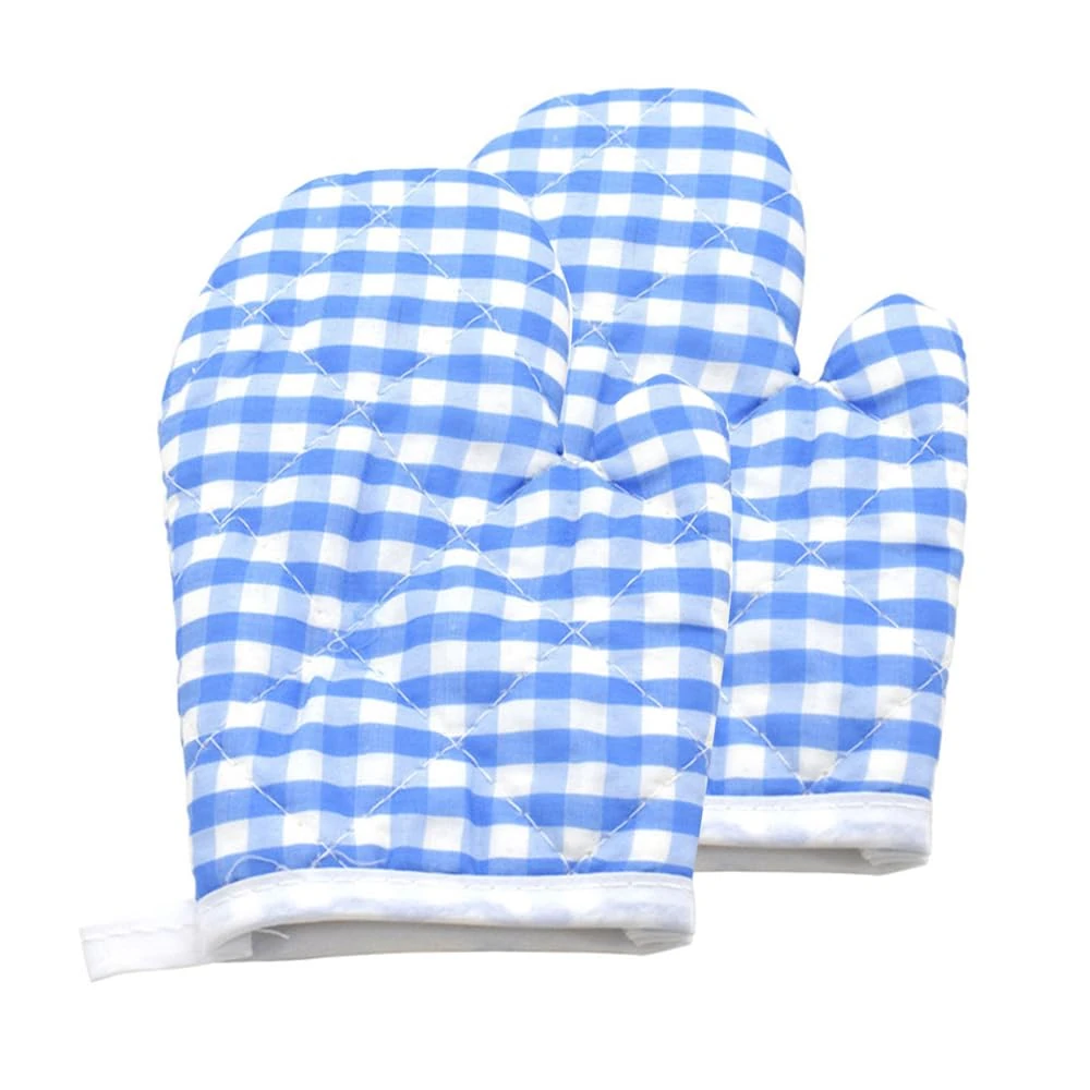 1 Pair Kids Oven Mitts Durable Plaid Cooking Gloves Heat Resistant Baking Gloves Heat Proof Kitchen Mitts Cotton Kitchen Supplies for Safe Backing Cooking Grilling BBQ