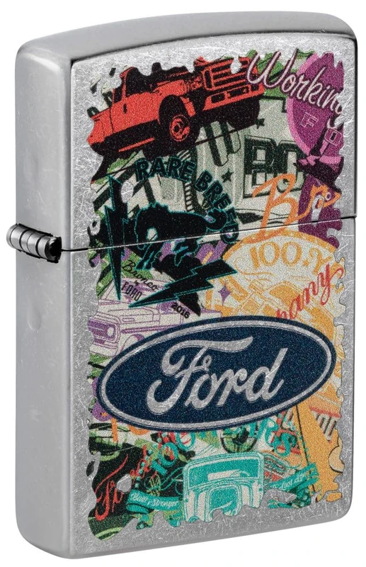 Zippo Windproof Lighter - Ford Design - Street Chrome, Colour Image - Refillable - Reusable - Windproof Design - Gift Box - Made in USA - Image 1