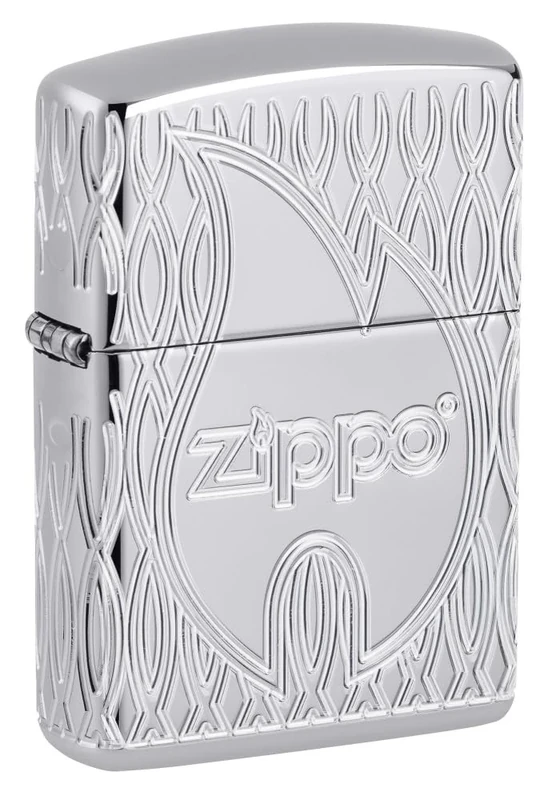 Armor Case Polished Chrome Zippo Flame 60006834 8-Sided Deep Engraved Gift Box