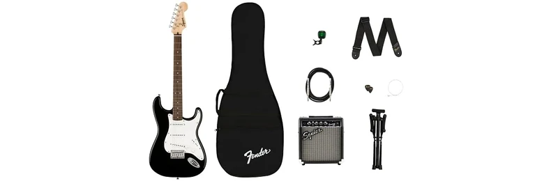 Squier by Fender Stratocaster Electric Guitar Beginner Starter Pack, Laurel Fingerboard, Includes Frontman 10G Guitar Amp, Padded Gig Bag, Cable, Strap & Strings