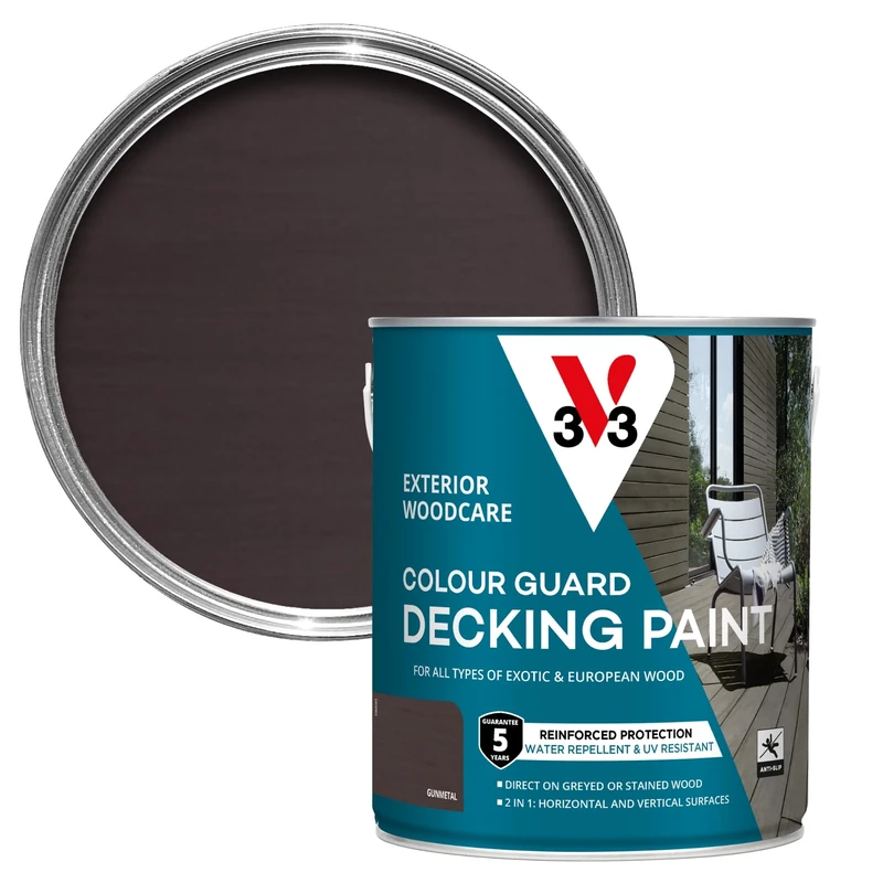 V33 Colour Guard Decking Paint - 5-Year Guarantee - Anti-Slip - UV-Resistant - Gun Metal 2.5 Litres