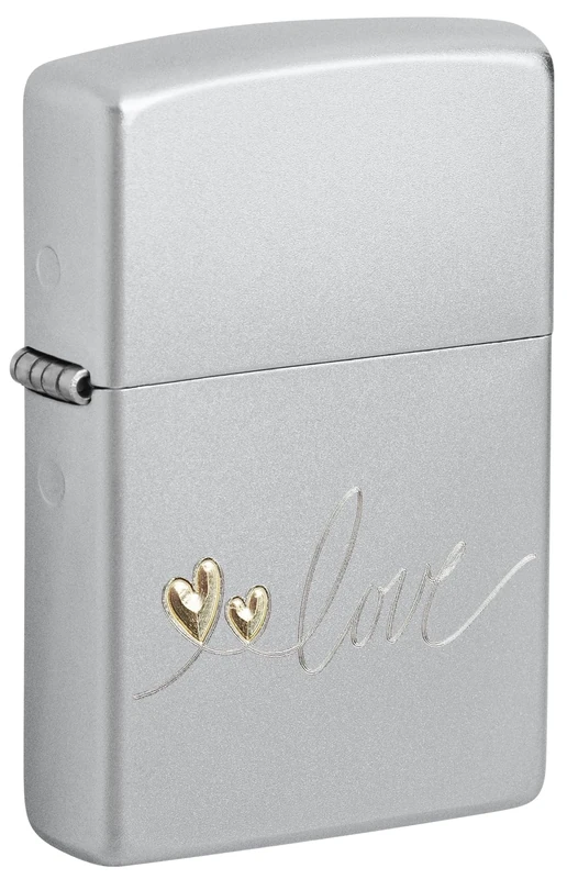 Zippo Windproof Lighter, Heart Design – Satin Chrome, Auto Two Tone – Refillable, Reusable, Windproof Design – Comes in Gift Box – Made in USA