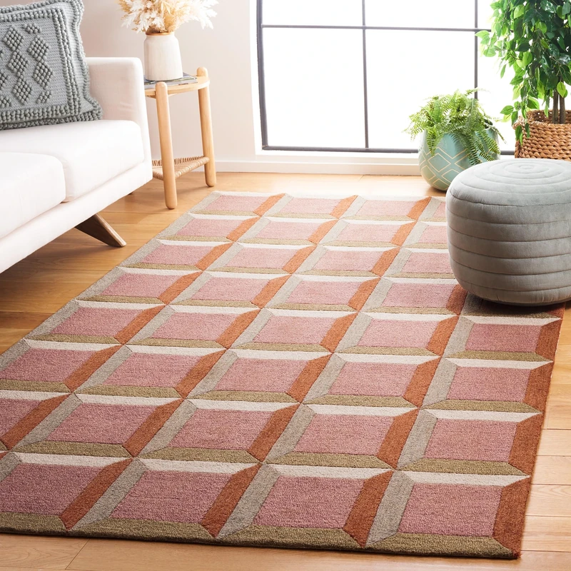Safavieh Modern Rug for Living Room, Dining Room, Bedroom - Genre Collection, Short Pile, in Red and Beige, 180 x 180 cm