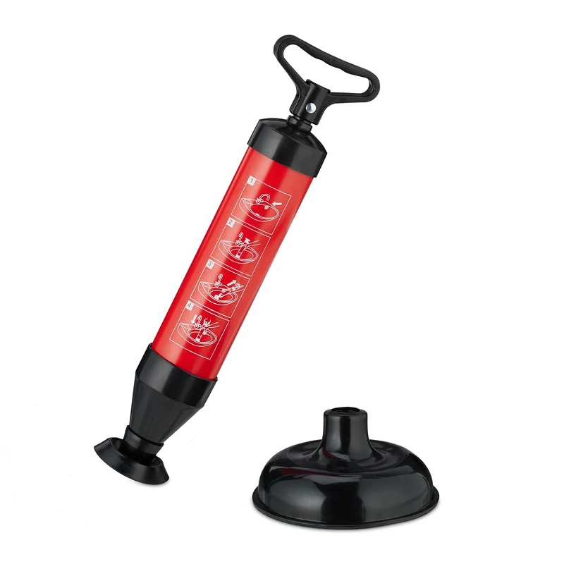 Relaxdays Drain Cleaner Pump, 2 Attachments for WC, Shower, Washbasin, Pressure, Chemical-free, 42 x 15 cm, Black/Red