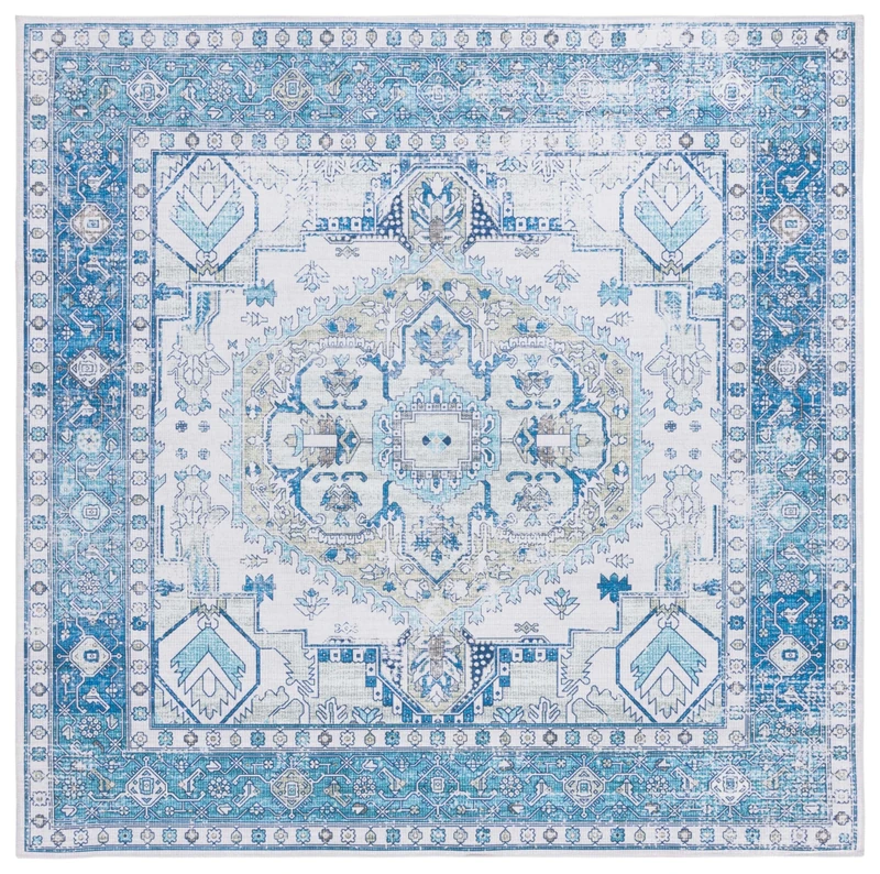 Safavieh Arizona Collection Traditional Rug - Machine Washable & Non Slip - Ideal For High Passage Areas - Arizona Collection Short Pile Rug, Blue & Beige, 183 x 183 cm