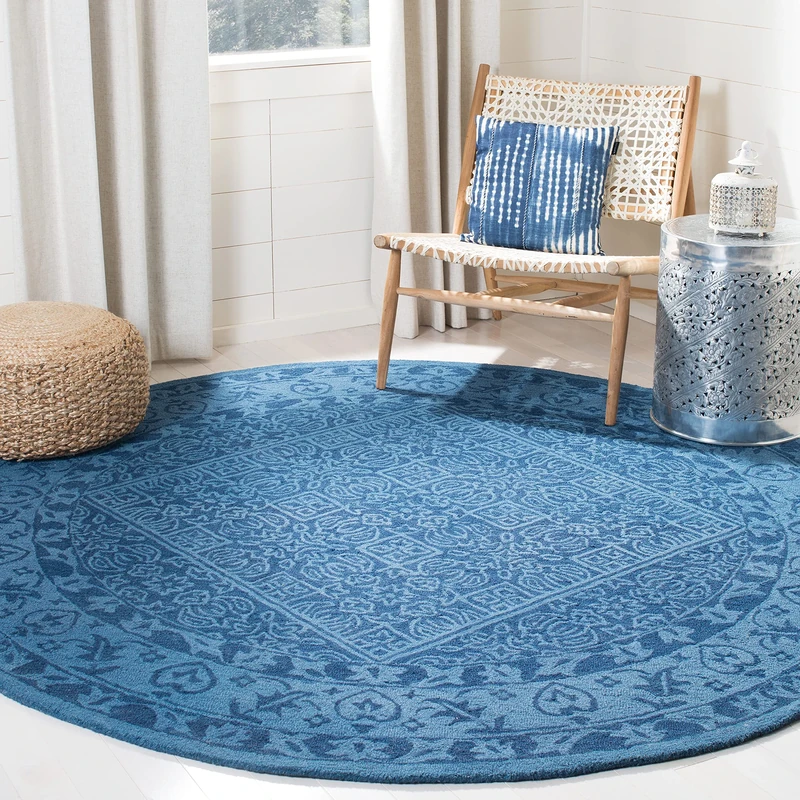 Safavieh Contemporary Rug for Living Room, Dining Room, Bedroom - Dip Dye Collection, Short Pile, in Navy Blue, 152 x 152 cm