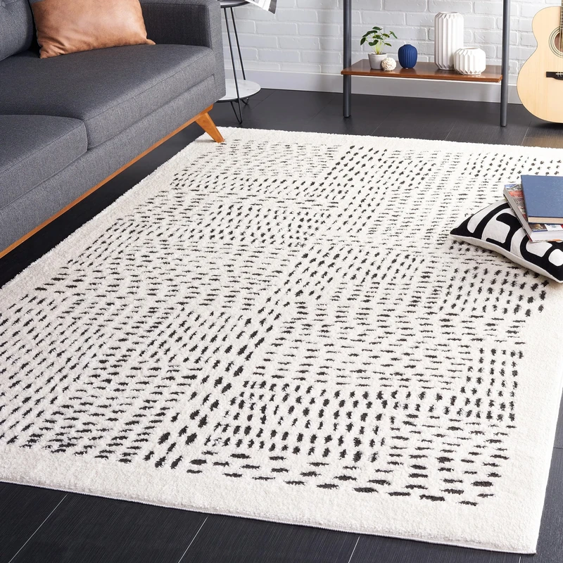 Safavieh Modern Rug for Living Room, Dining Room, Bedroom - Melody Collection, Short Pile, in Ivory and Black, 152 X 229 cm