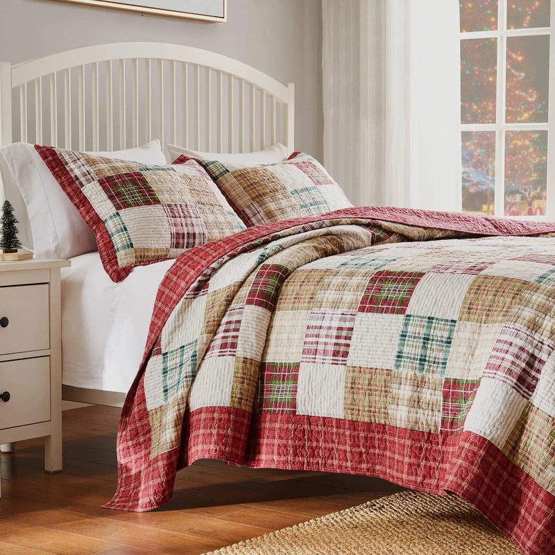Greenland Home Oxford 100% Cotton Quilt Set, 3-Piece Full/Queen, Red