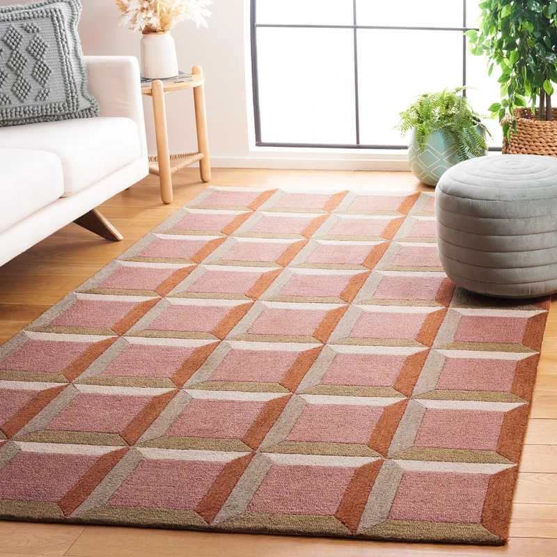 Safavieh Modern Rug for Living Room, Dining Room, Bedroom - Genre Collection, Short Pile, in Red and Beige, 120 x 180 cm