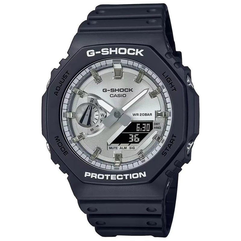 Casio Unisex 48.50mm Quartz Watch with Silver Analogue - Digital dial and Black Plastic/Resin Strap Strap GA-2100SB-1AER
