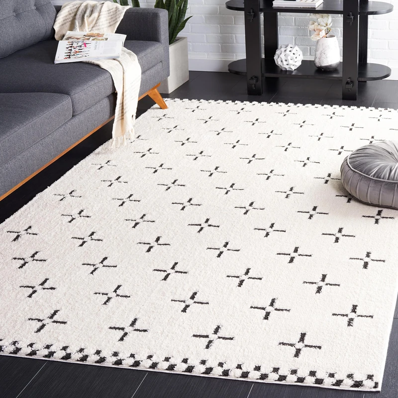 Safavieh Boho Rug for Living Room, Dining Room, Bedroom - Melody Collection, Short Pile, in Ivory and Black, 122 X 183 cm - Image 1