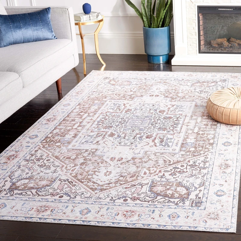 Safavieh Arizona Collection Traditional Rug - Machine Washable & Non Slip - Ideal for High Passage Areas - Arizona Collection - Short Pile Rug, Red & Navy, 120 x 180 cm